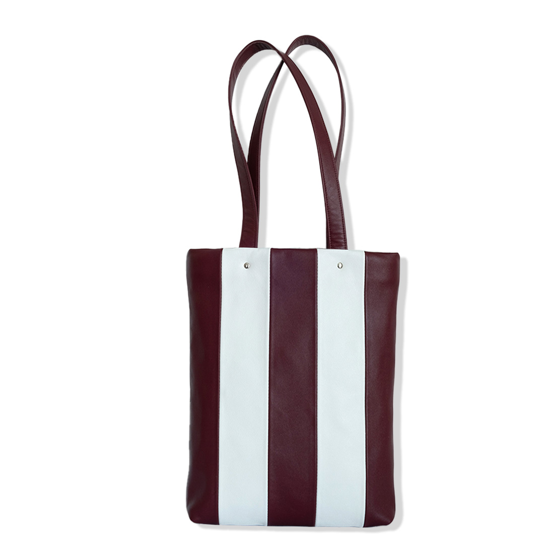 Tote bag en cuir d’agneau rayures framboise meringue