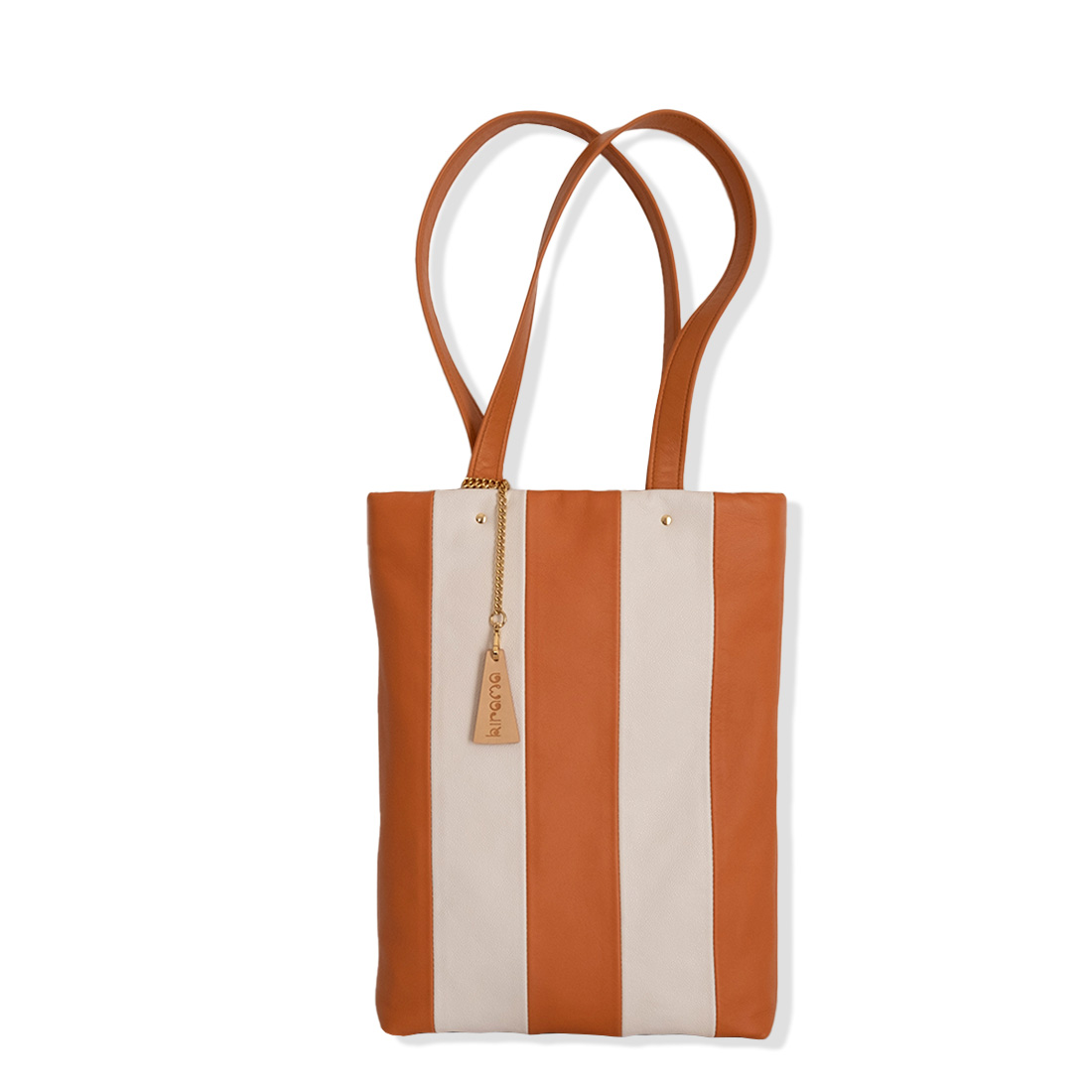 Tote bag en cuir d’agneau rayures citrouille meringue