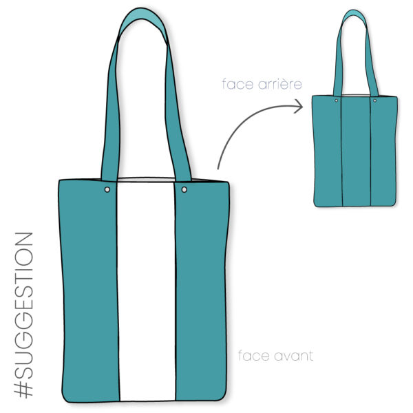 Croquis totebag 3 rayures version turquoise