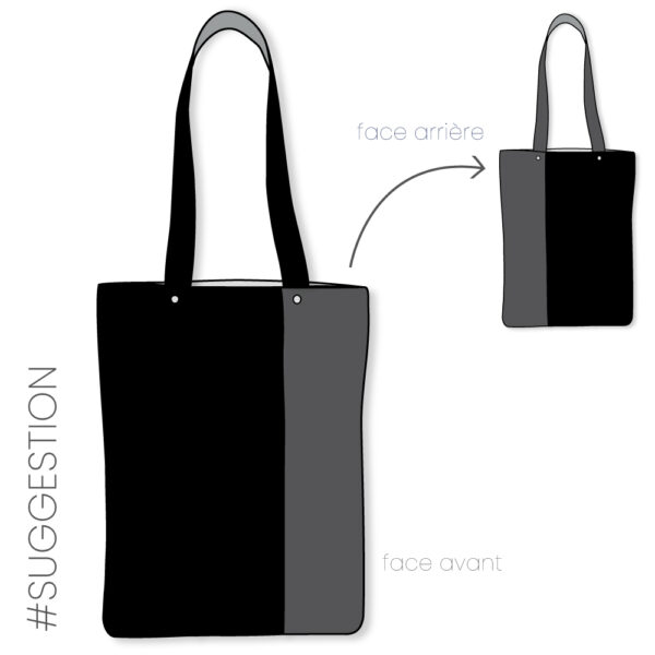 Croquis totebag 3 rayures version noir et gris