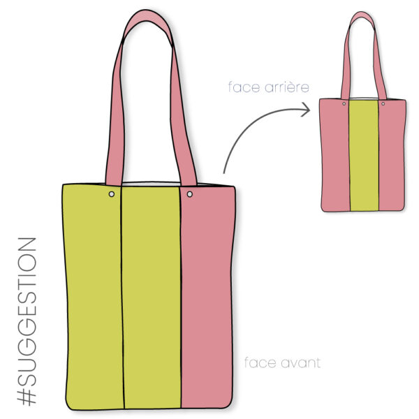 Croquis totebag 3 rayures version vert et rose