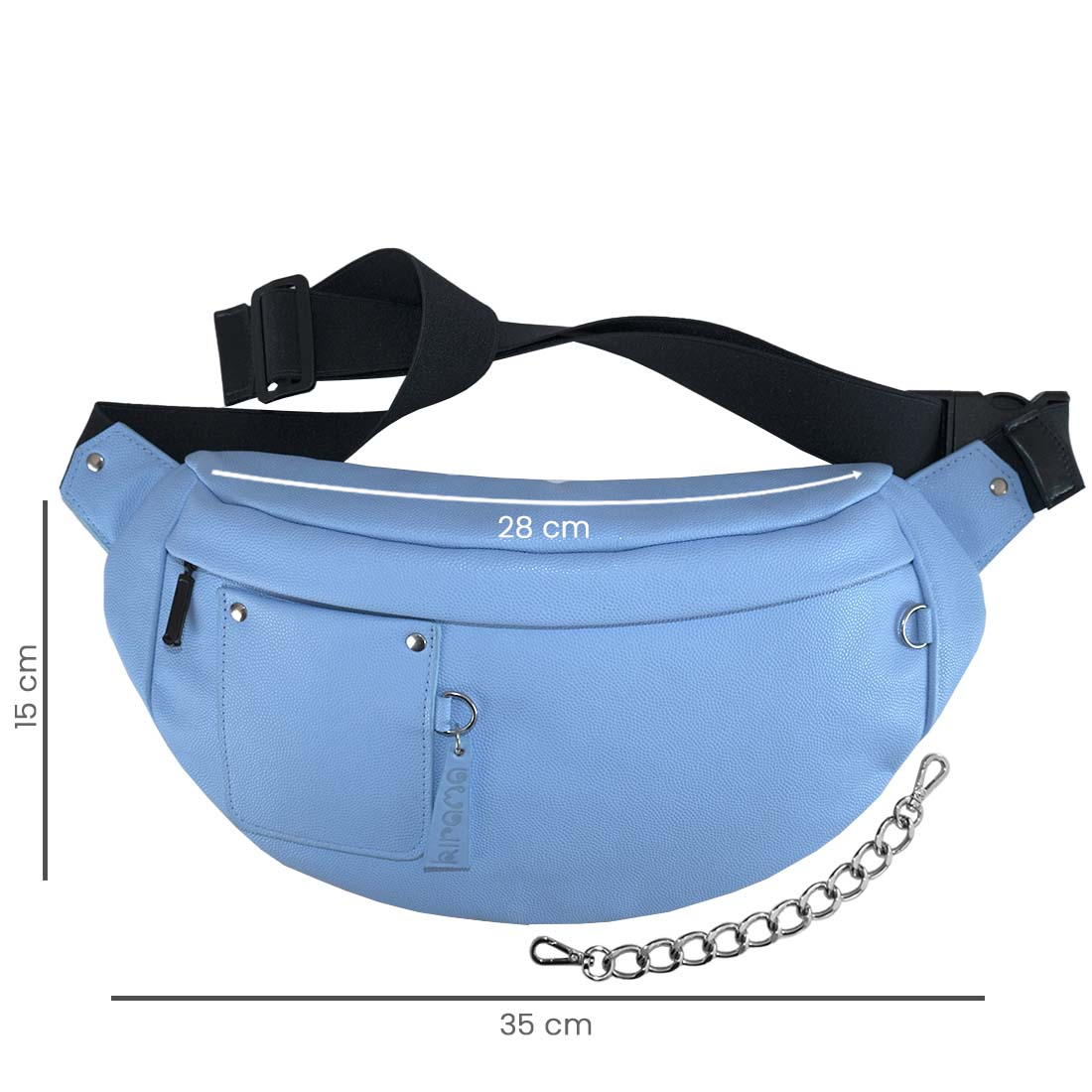 Sac banane en cuir coloris dragée bleue