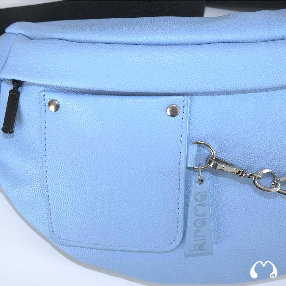 Sac banane en cuir coloris dragée bleue