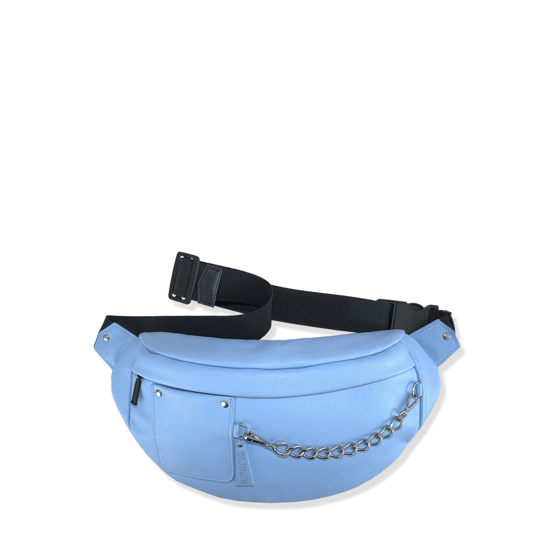 Sac banane en cuir coloris dragée bleue