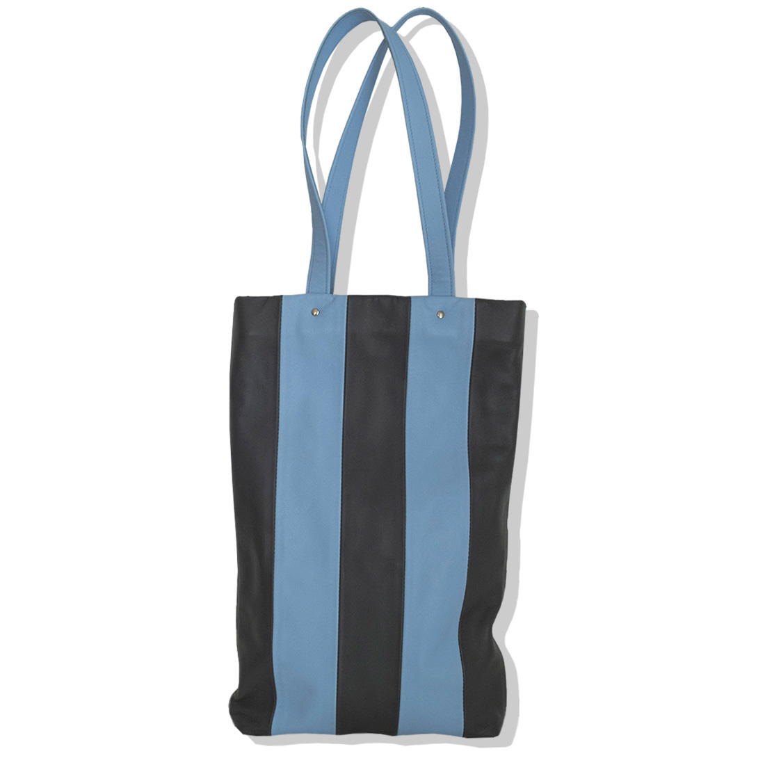 Tote bag XL cuir coloris gris lentille et bleu dragée