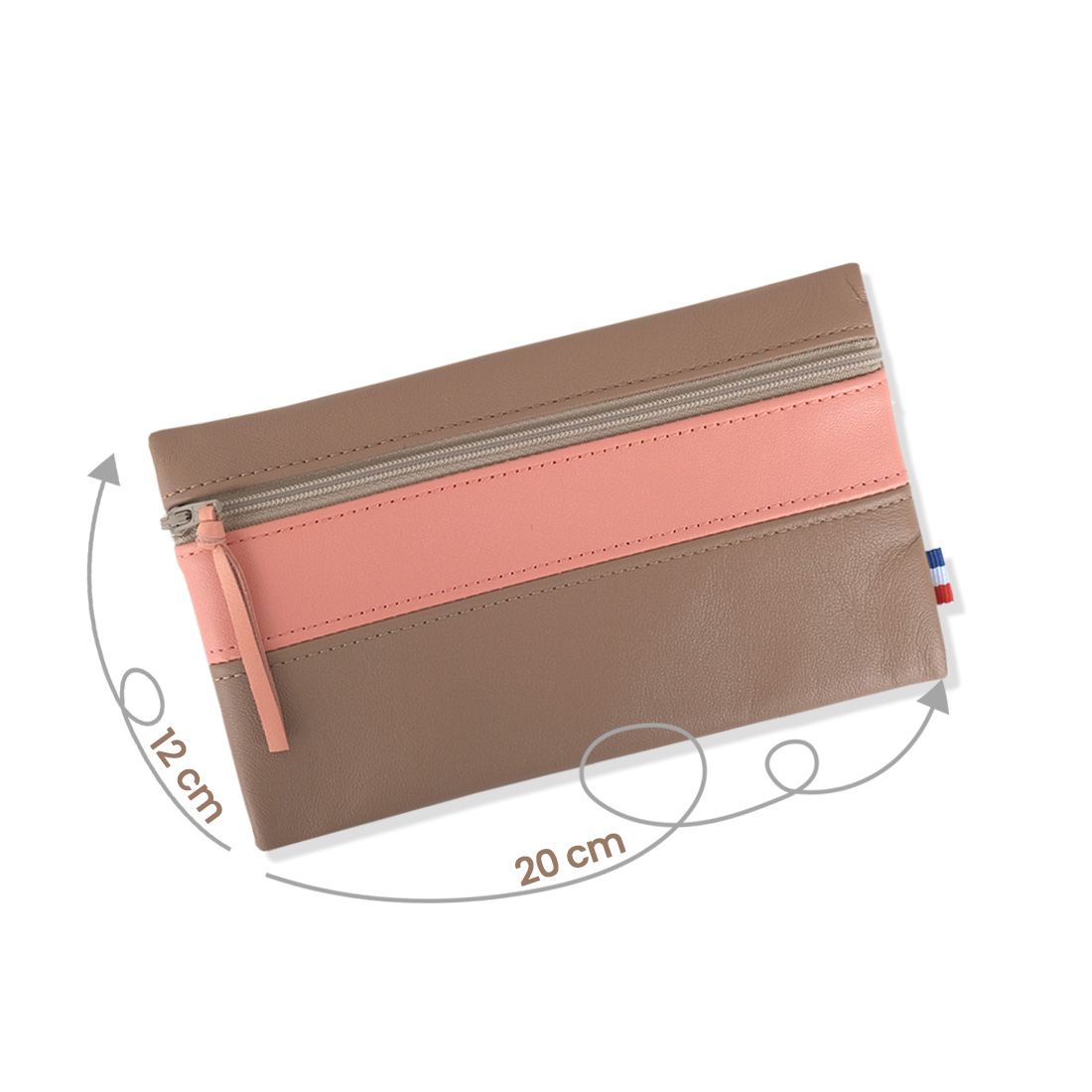 Pochette zippée rectangulaire en cuir d'agneau format maxi coloris caramel langoustine