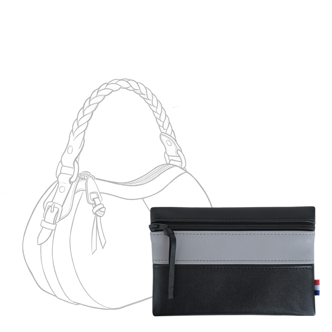 POCHETTE cuir noir-gris clair medium