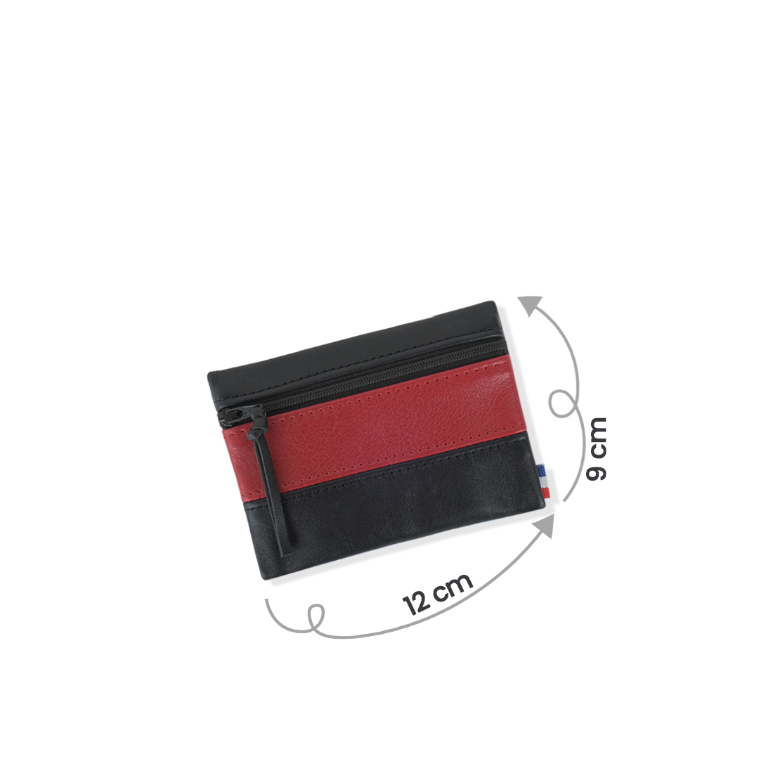 Pochette zippée rectangulaire en cuir d'agneau format mini bicolore noir rouge