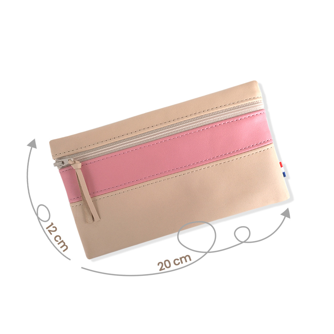 Pochette zippée rectangulaire en cuir d'agneau format maxi coloris beige rose praline