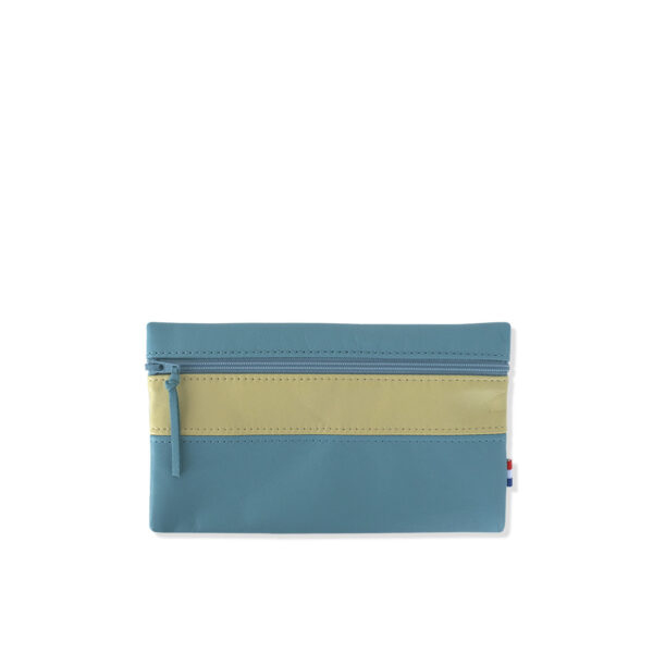 Pochette en cuir d'agneau coloris courge bleue concombre