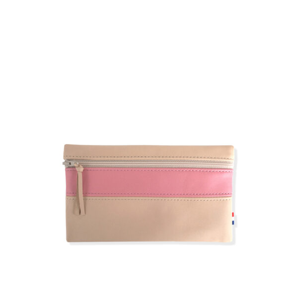 Pochette en cuir d'agneau coloris noisette praline