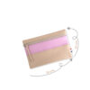 Pochette zippée rectangulaire en cuir d'agneau format midi coloris beige rose bonbon