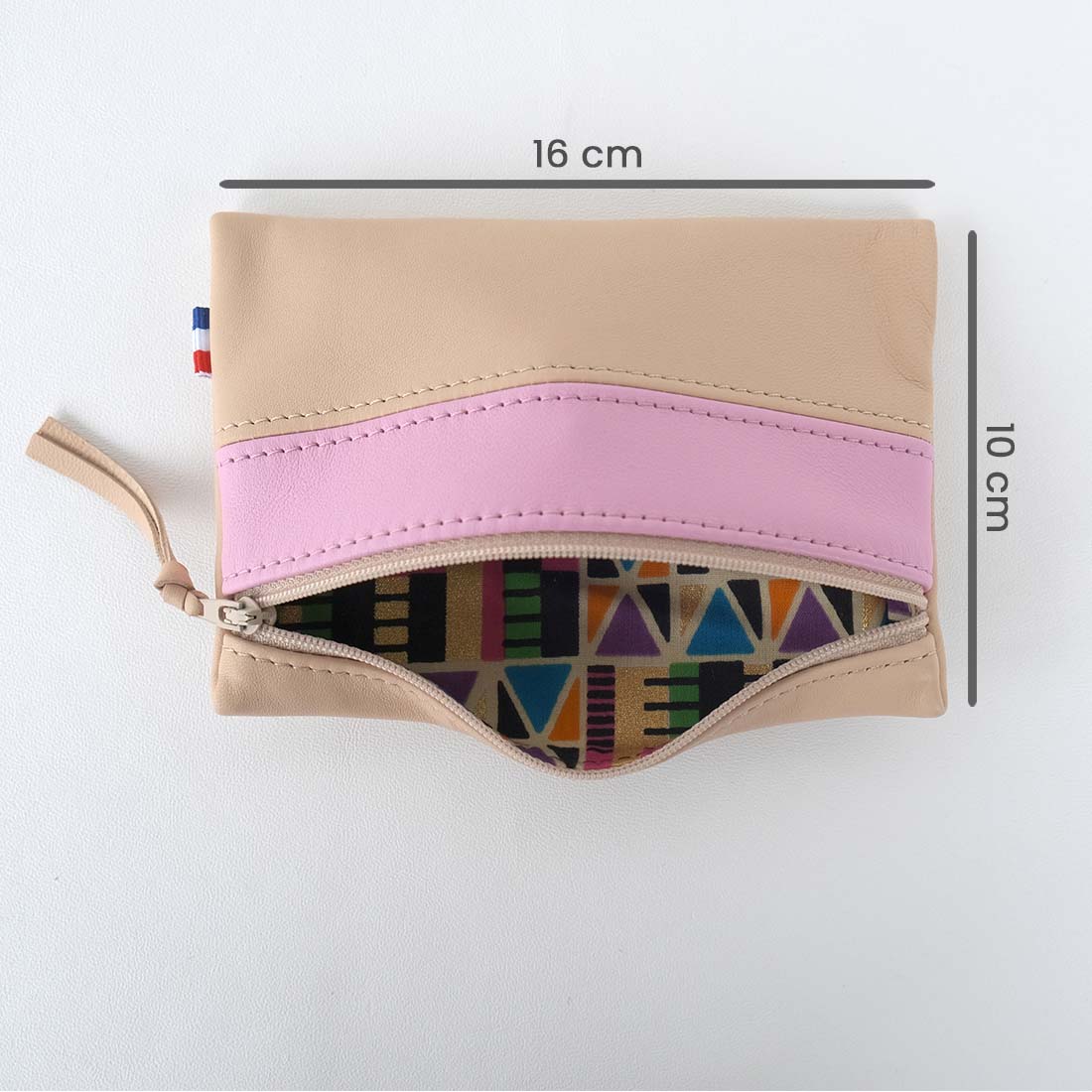 Pochette en cuir d'agneau coloris noisette rose dragée