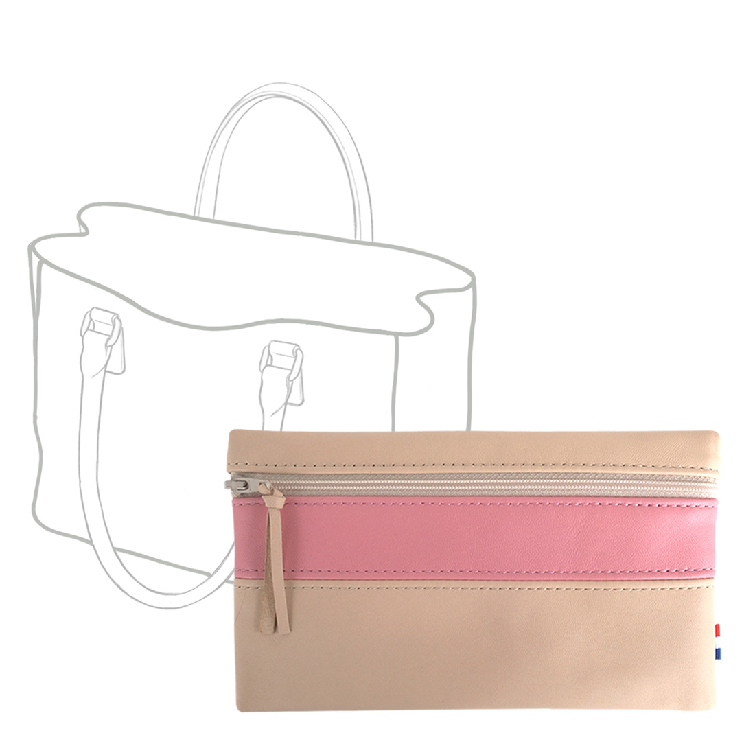 POCHETTE cuir beige-rose praline maxi