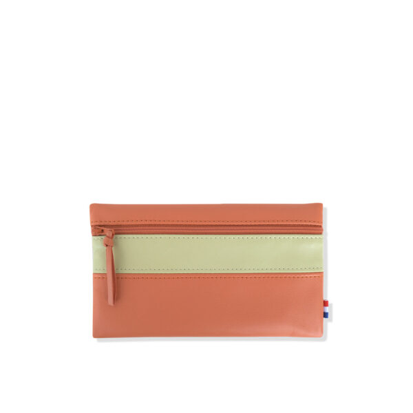 Pochette en cuir d'agneau coloris citrouille concombre