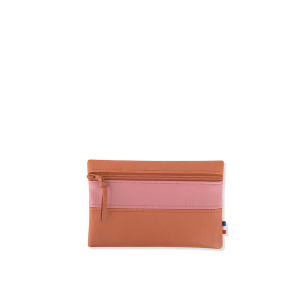 Pochette en cuir d'agneau coloris citrouille praline