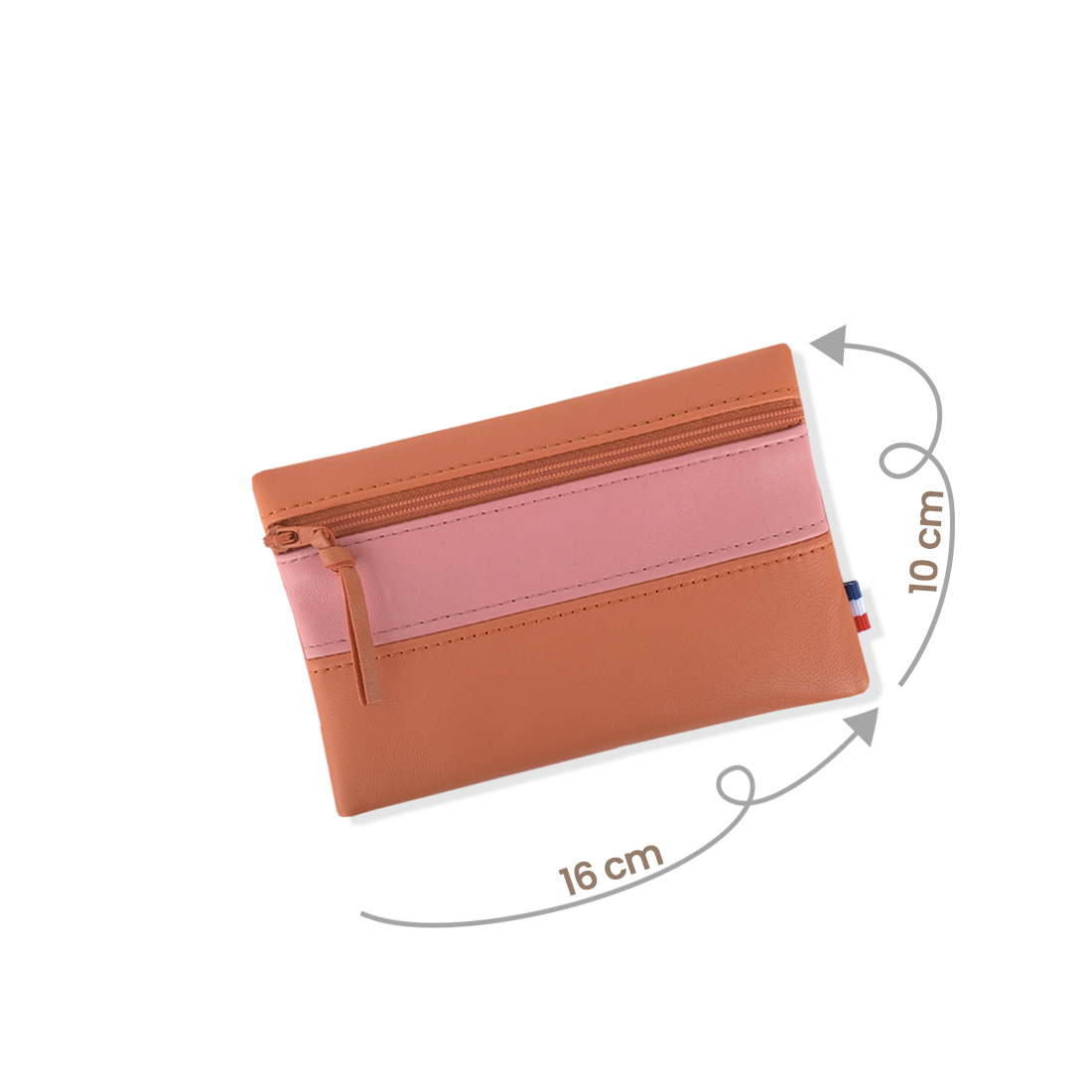 Pochette zippée rectangulaire en cuir d'agneau format midi coloris citrouille rose praline
