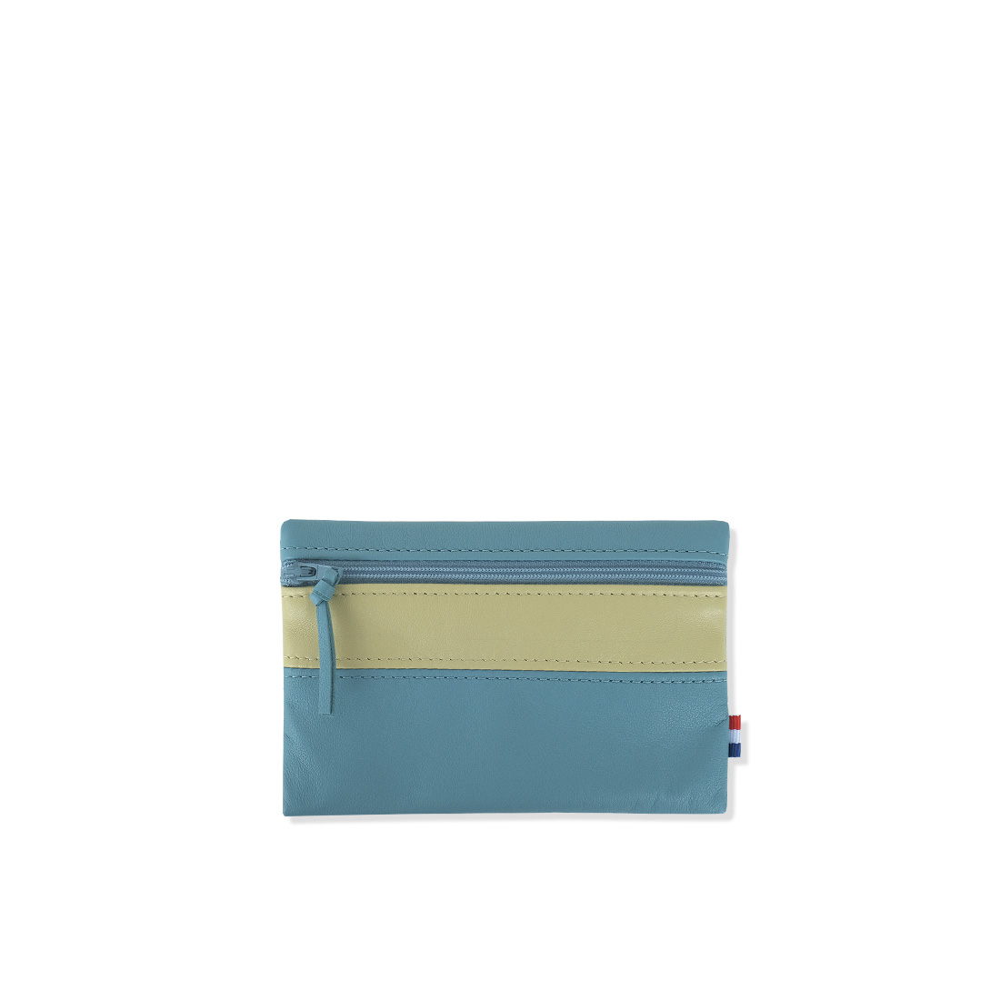 Pochette en cuir d'agneau coloris courge bleue concombre
