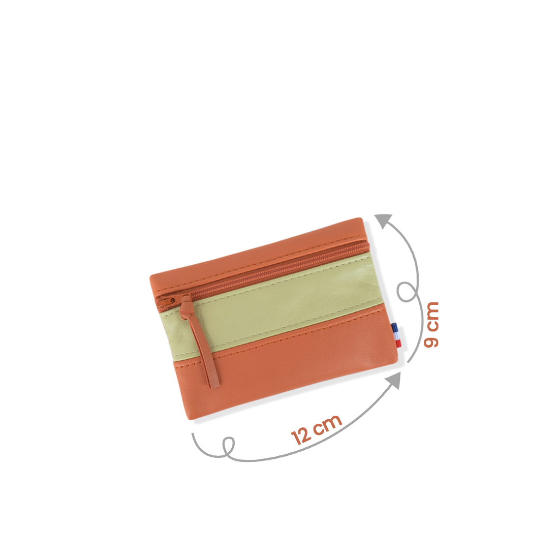 Pochette zippée rectangulaire en cuir d'agneau format mini bicolore citrouille vert anis