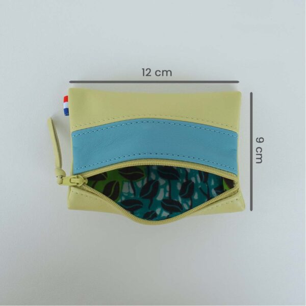 Pochette en cuir d'agneau coloris concombre courge bleue