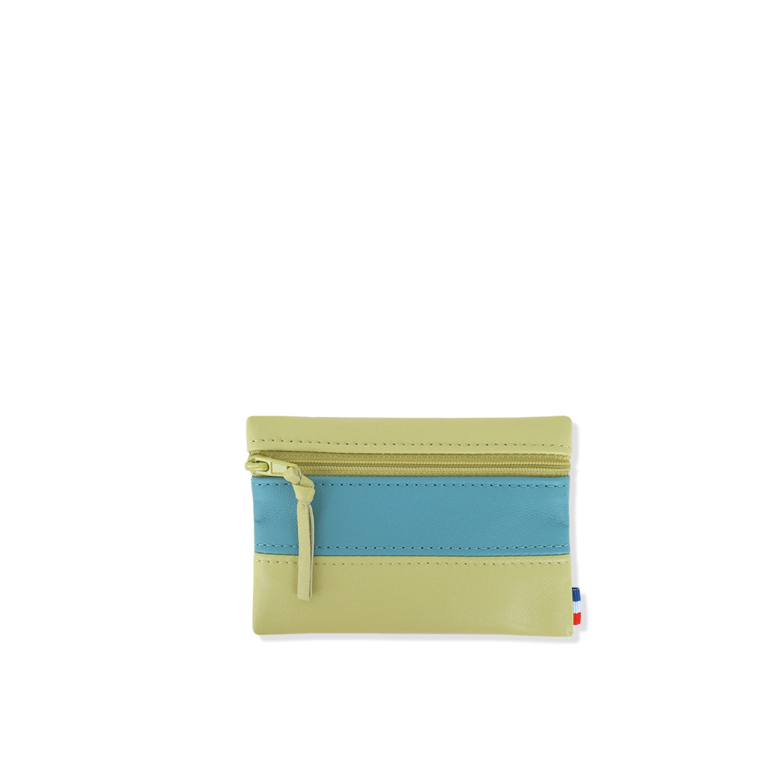 Pochette en cuir d'agneau coloris concombre courge bleue