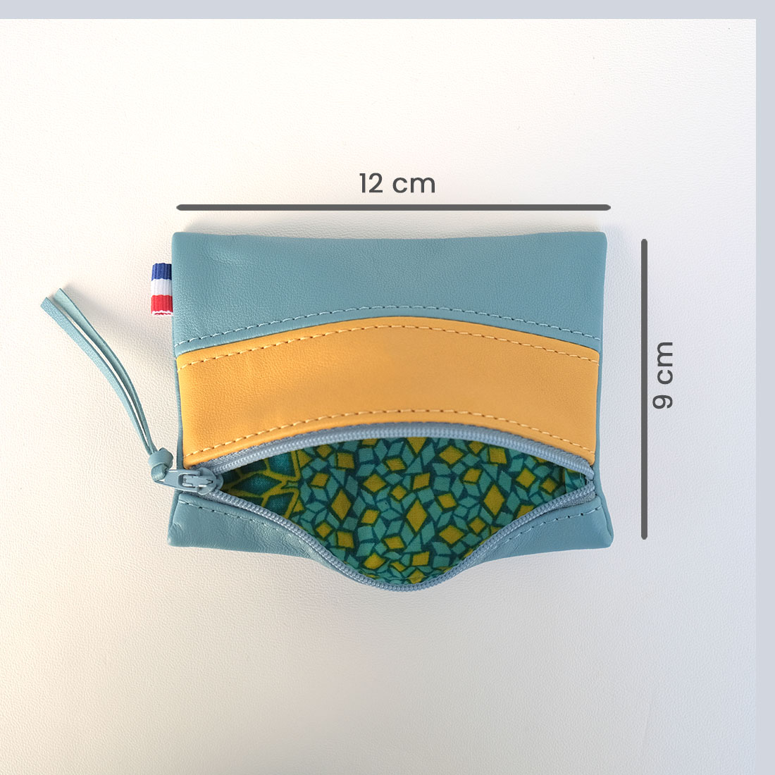 Pochette cuir mini format courge bleue curcuma