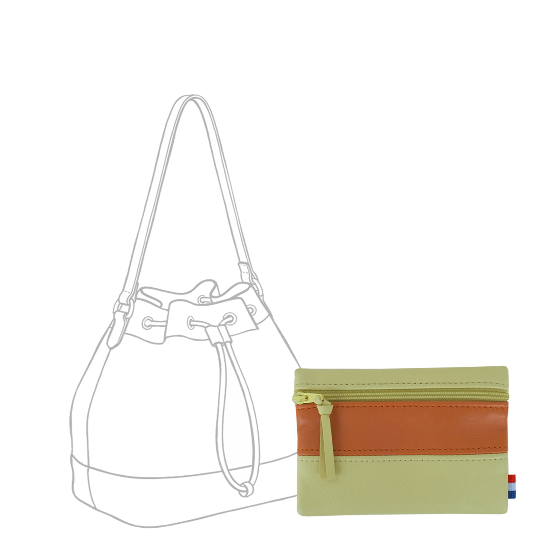 POCHETTE cuir vert-orange mini