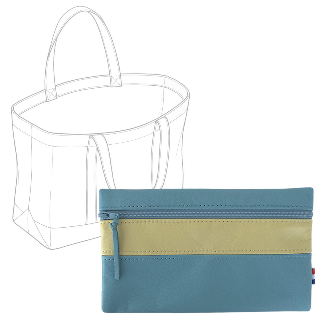 POCHETTE cuir bleu canard-vert maxi