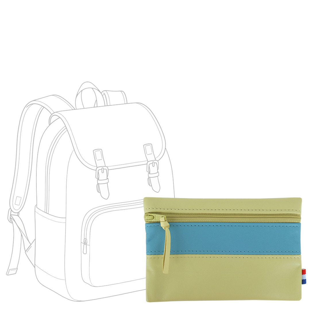 POCHETTE cuir vert-bleu canard medium