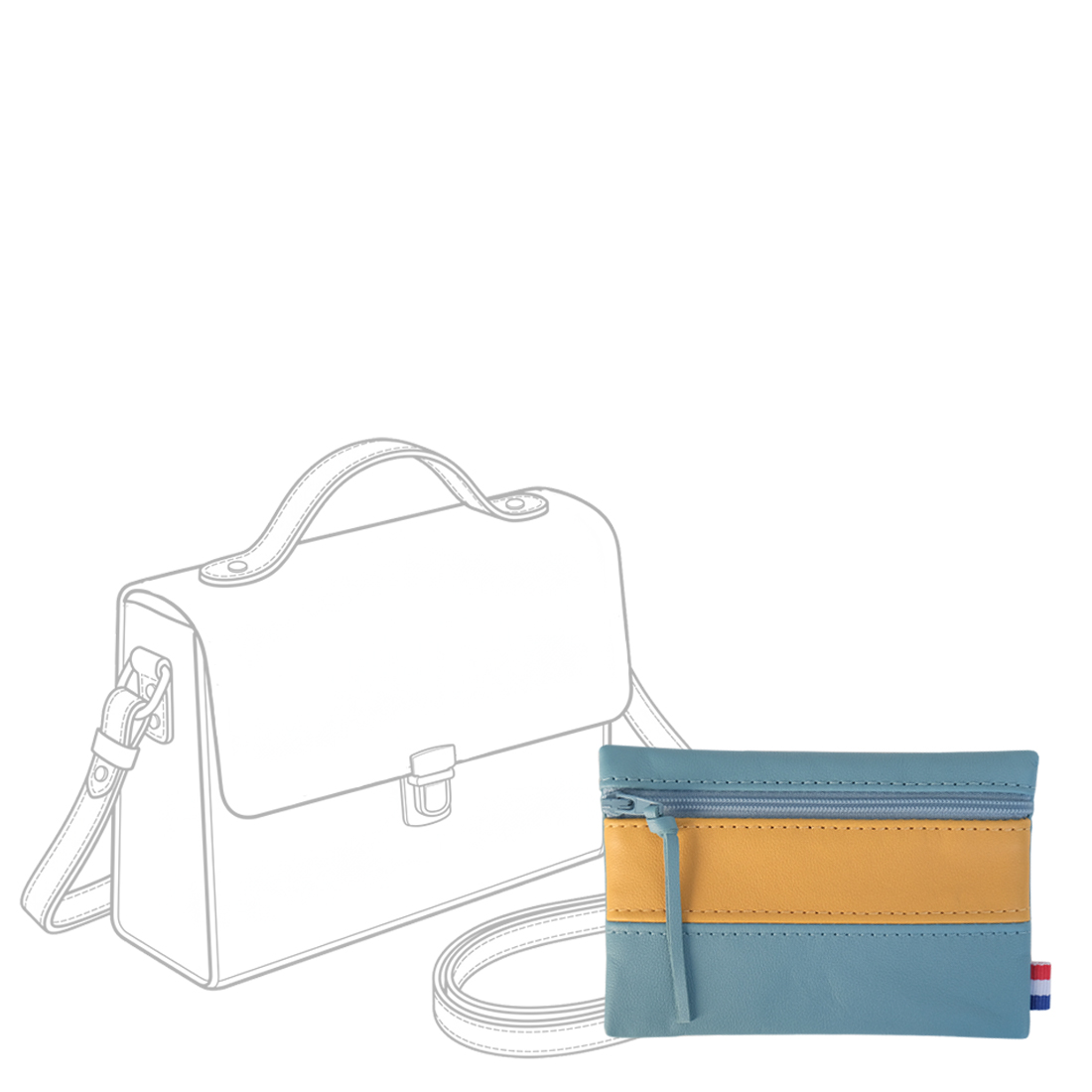 POCHETTE cuir bleu canard jaune curcuma mini