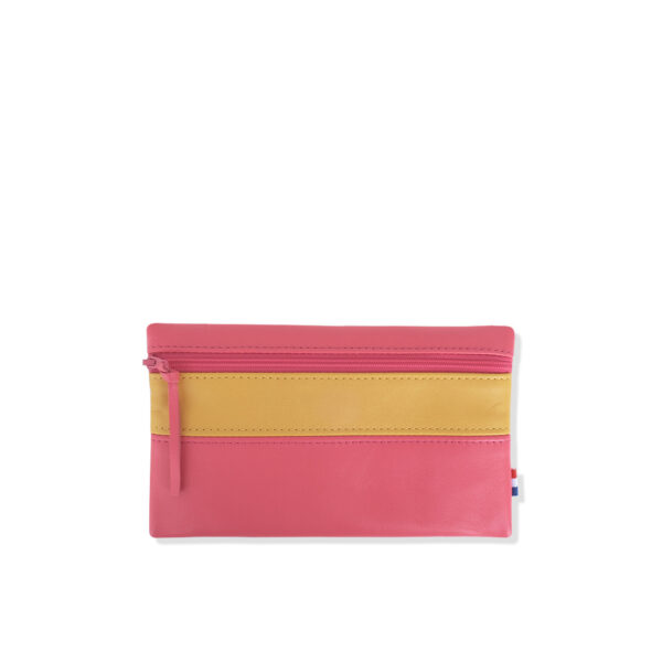Pochette rectangulaire taille maxi en cuir d'agneau coloris fruit du dragon curcuma