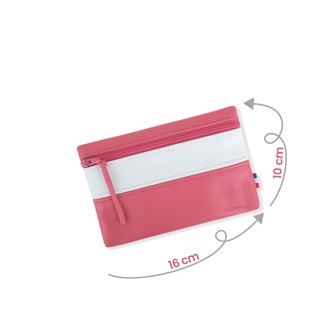 Pochette zippée rectangulaire en cuir d'agneau format midi coloris rose fuchsia blanc