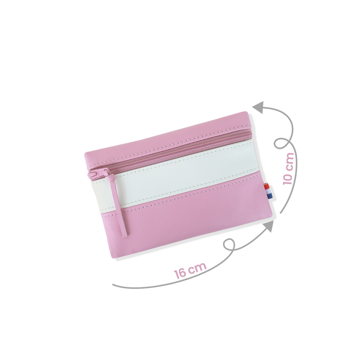 Pochette zippée rectangulaire en cuir d'agneau format midi coloris rose bonbon blanc