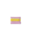 Pochette rectangulaire taille mini en cuir d'agneau coloris dragée rose citron.