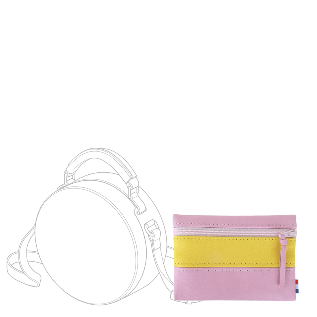 POCHETTE cuir rose bonbon-jaune citron mini
