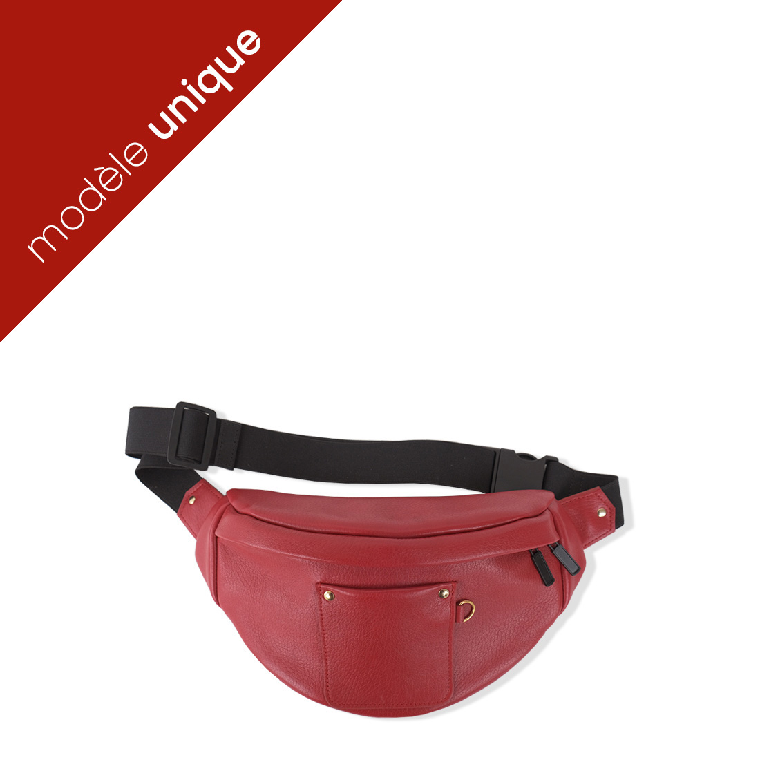 Sac banane mini format en cuir de veau coloris tomate.