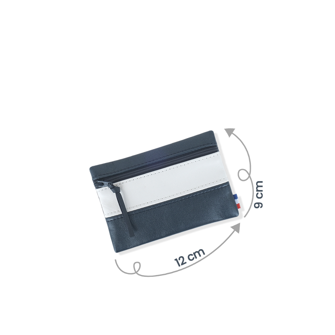 Pochette zippée rectangulaire en cuir d'agneau format mini bicolore bleu marine blanc