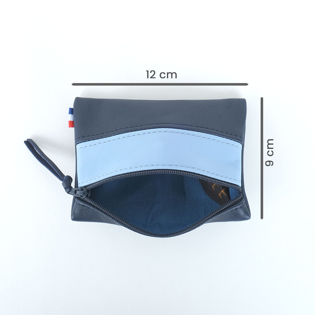 Pochette cuir mini myrtille bleu dragée