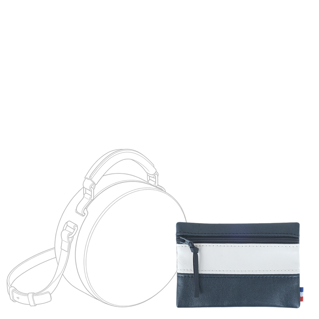 POCHETTE cuir bleu marine-blanc mini