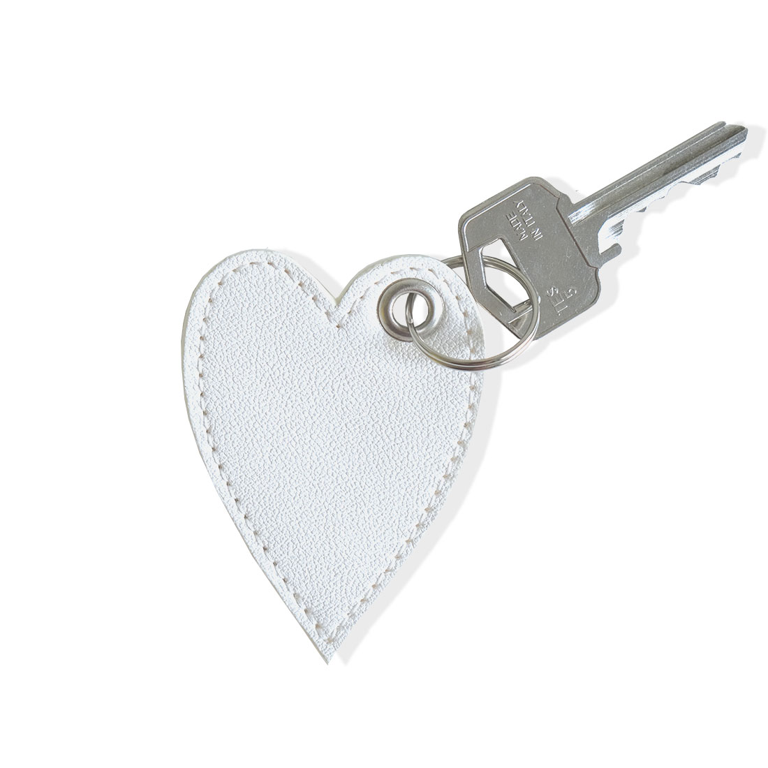 Porte-clé cœur blanc meringue en cuir d’agneau