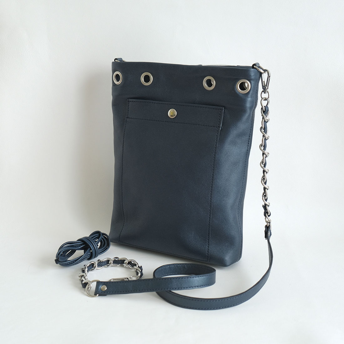 Tote bag en cuir mini format coloris myrtille meringue