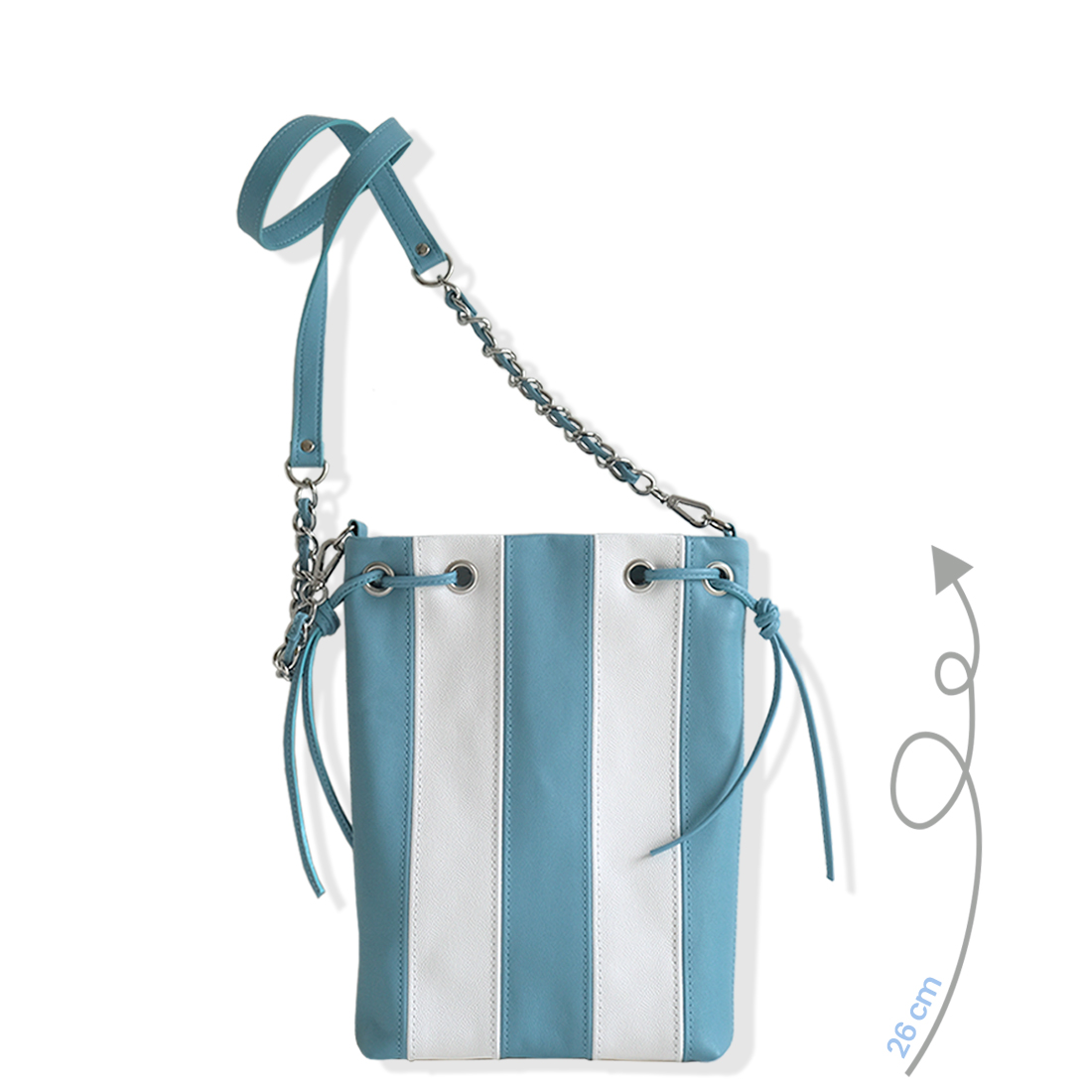 MINI TOTE BAG Cuir bleu canard blanc