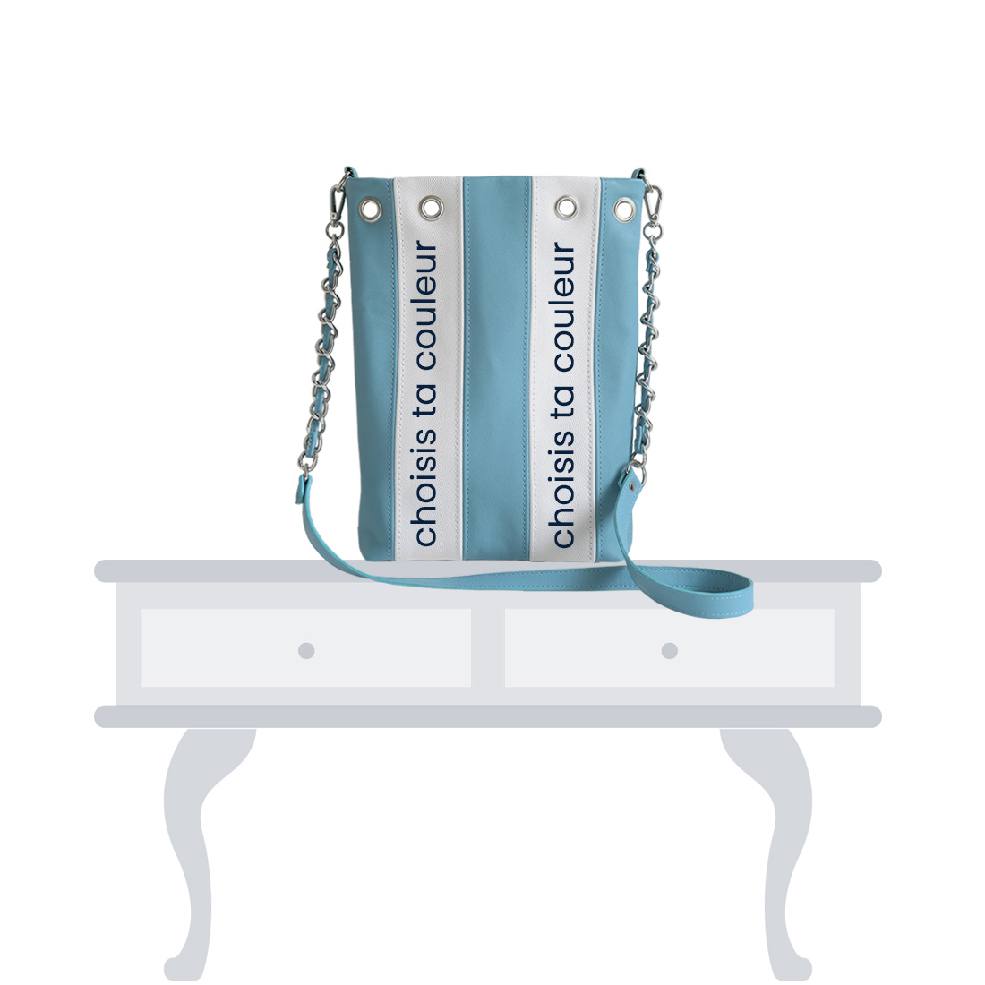 Micro tote bag en cuir coloris turquoise à personnaliser