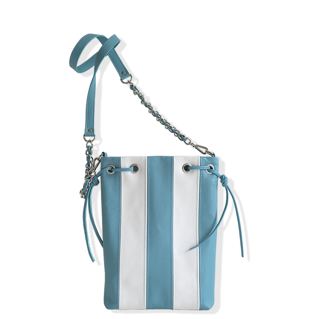 TOTE BAG Cuir artisanal bleu canard blanc