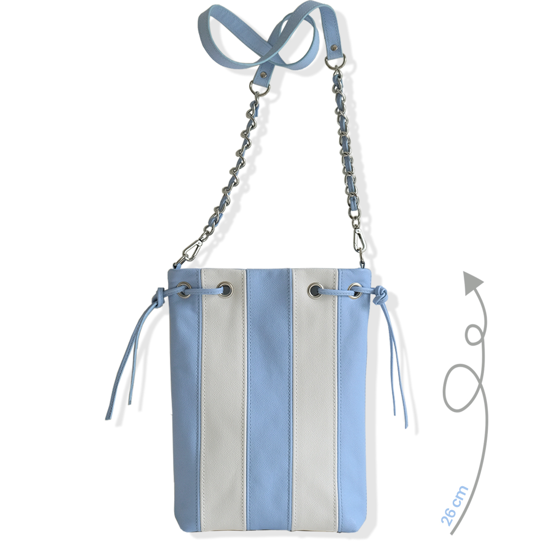 MINI TOTE BAG Cuir bleu ciel blanc