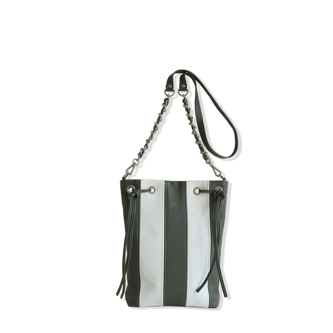 Mini tote bag en cuir double face coloris gris lentille et blanc meringue