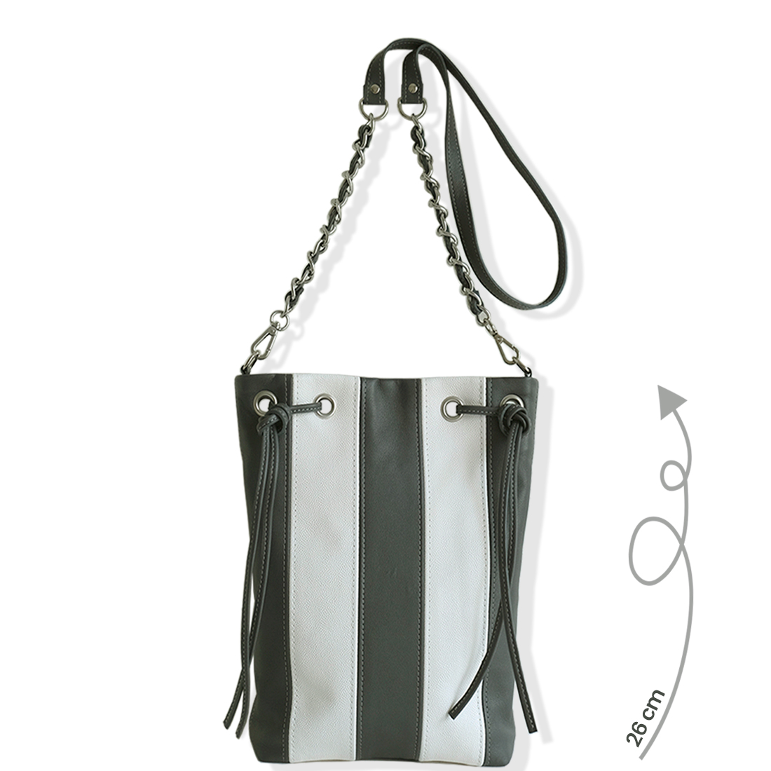 MINI TOTE BAG Cuir gris blanc