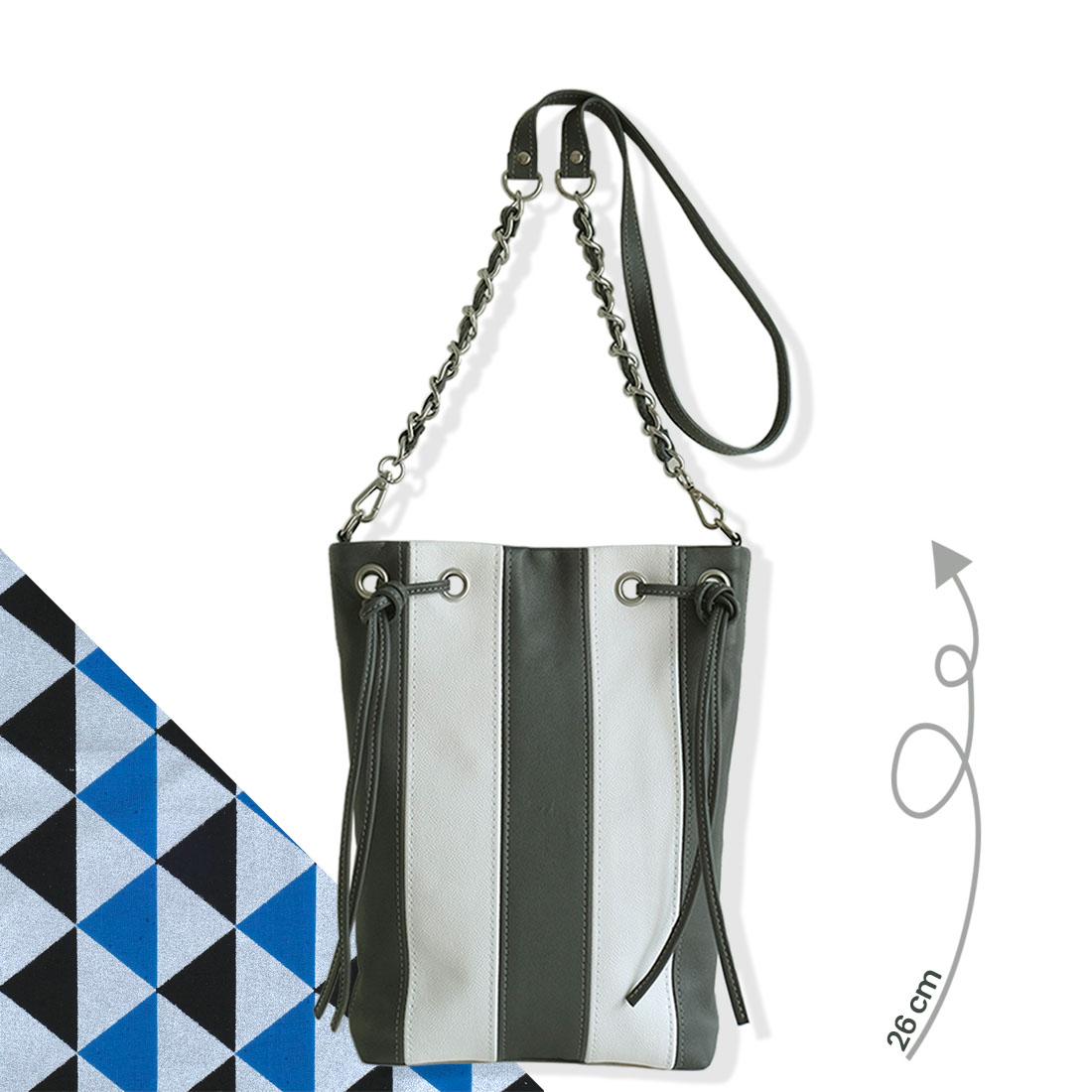 Mini tote bag en cuir d'agneau bicolore gris ardoise blanc