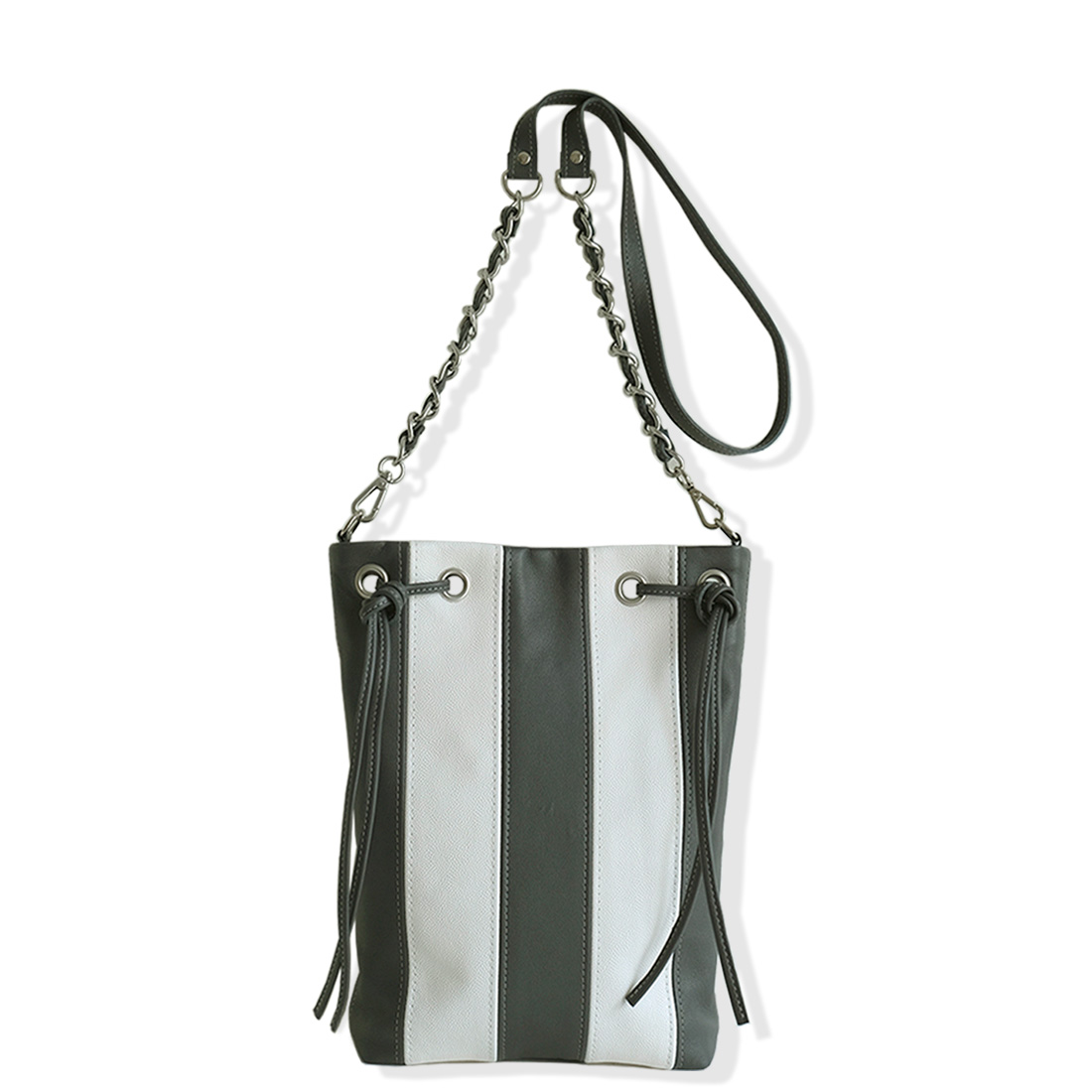 TOTE BAG Cuir artisanal gris ardoise blanc