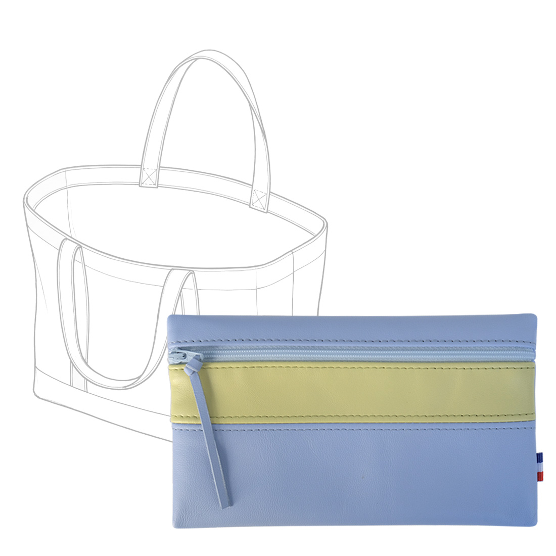 POCHETTE cuir bleu ciel-vert maxi